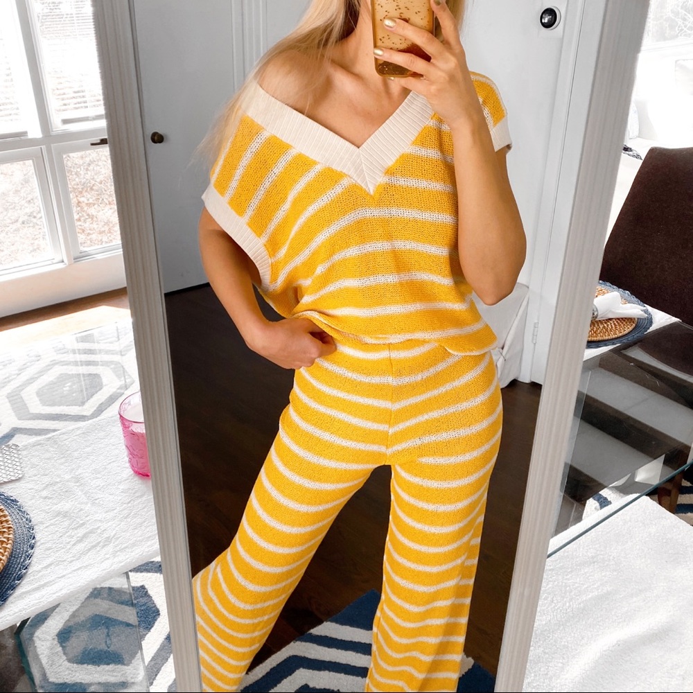 ☀️ ZARA TALL BOHO YELLOW WHITE STRIPE SHEER HIGH WAIST WIDE LEG PANTS! - Picture 15 of 16